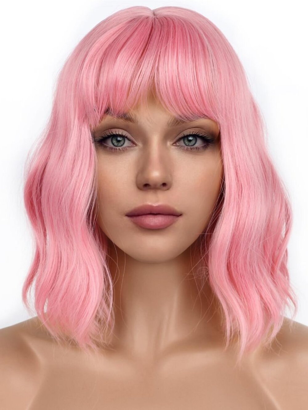Pastel Bob Wigs with Bangs for Women Loose Wavy Wig Pastel Wavy Shoulder Length